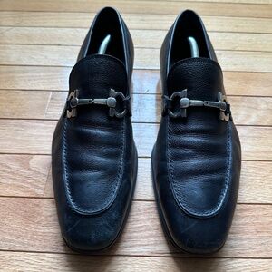 Ferragamo Men's Gancini Bit Loafers Black Leather Dress Shoes – Size 11 Wide